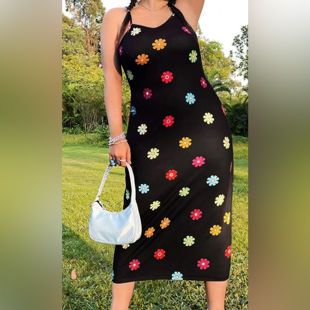 NEW 4 XL SHEIN WYWH Plus Dopamine Floral Print Cami Dress